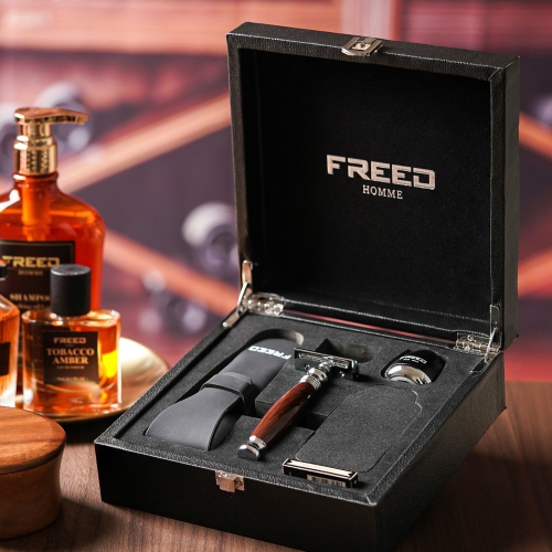 【FREED】尊爵四件組雙刃安全刮鬍刀禮盒 - 仿紫紅檀木