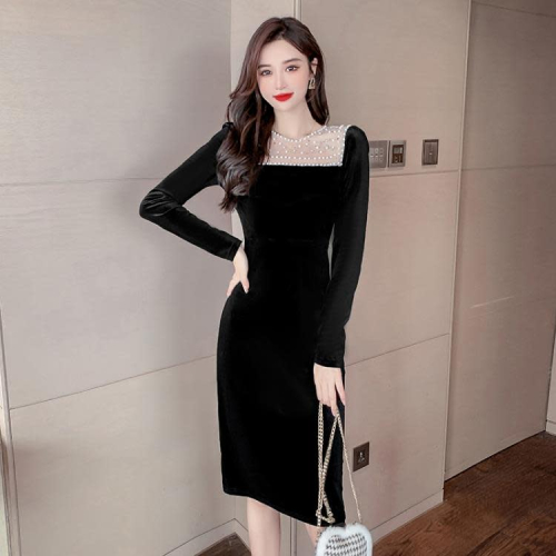 DearGod正韓女裝洋氣早春高級秋冬2022年新款高端大氣金絲絨修身中長款禮服連身裙