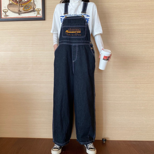 夏季2020新款時尚韓版ins背帶褲寬松直筒闊腿牛仔褲女學生褲子潮