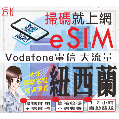 ├匠心_eSIM┤紐西蘭網卡 Vodafone電信 紐西蘭 奧克蘭 基督城 北島 南島 紐西蘭SIM卡 紐西蘭上網卡