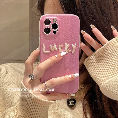 刺繡lucky適用iphone13/12pro max蘋果11手機殼iphonex皮紋軟殼xsmax簡約x/xr日韓8p