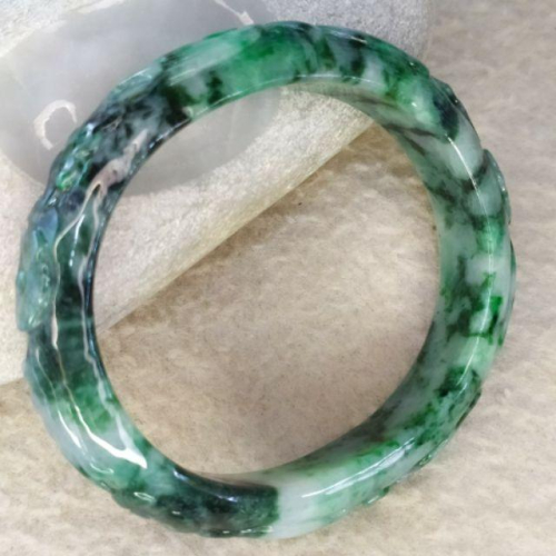 ?雕花貴妃鐲?天然緬甸玉 A貨 翡翠 55.4*48mm 花青 雕花 貴妃鐲 附證書 手鐲玉鐲手環 翡翠鐲 母親節禮物