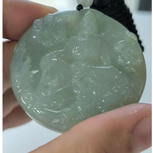 天然緬甸A貨翡翠 糯冰芙蓉 鐲心料 自在觀音 求佛問道 附證書