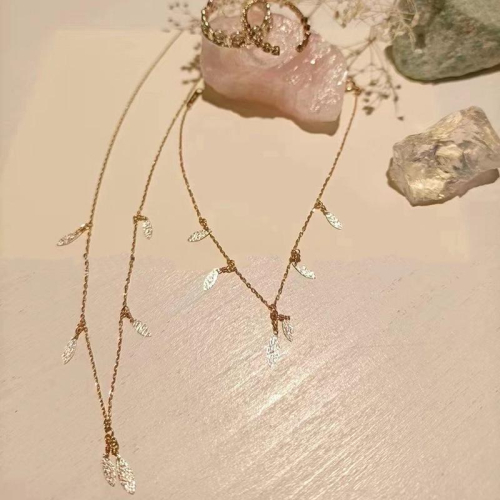 CEDONY | 金銀拼色搖曳樹葉 民族風格 純手工捶打點點紋飾 項鍊可疊戴 通體S925純銀 日牌同款 | 項鍊 手鍊