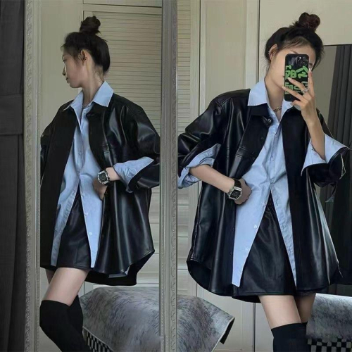 ????｜秋冬帥氣簡約皮外套+下擺開叉襯衫♡現貨+預購