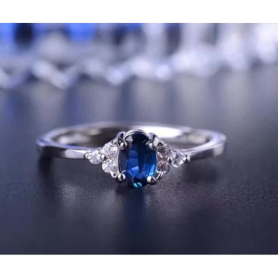 天然藍寶石戒指女戒Sapphire剛玉最具保值增值潛力首選首飾飾品925銀鑲活口4*6mm