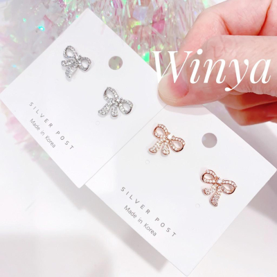 【winya 韓國飾品 現貨 】正韓 滿鑽 蝴蝶結 耳環 限量現貨